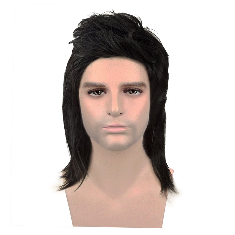 Acecharming Black Mullet wigs,70s 80s Rocking Dube Wig Punk Rocker Disco Mullet Wig - Image 2